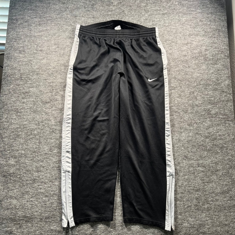 Nike Mens XL Dri-FIT Track Pants Black White Side Stripe Ankle Zip